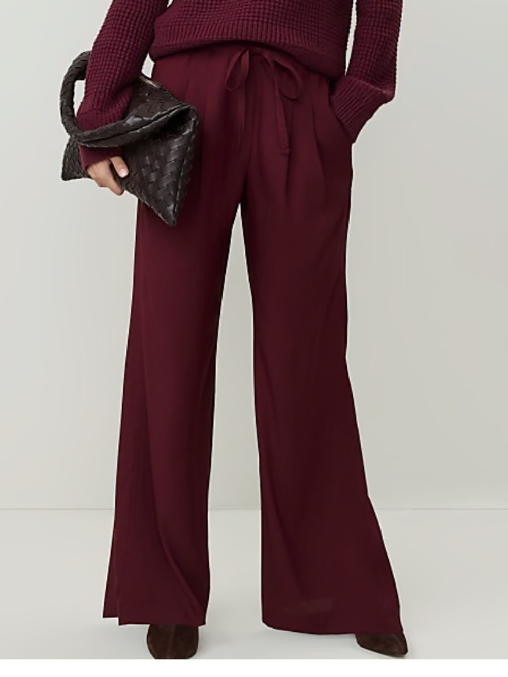 Ann Taylor Tall Drawstring Wide-Leg Pants in Wine